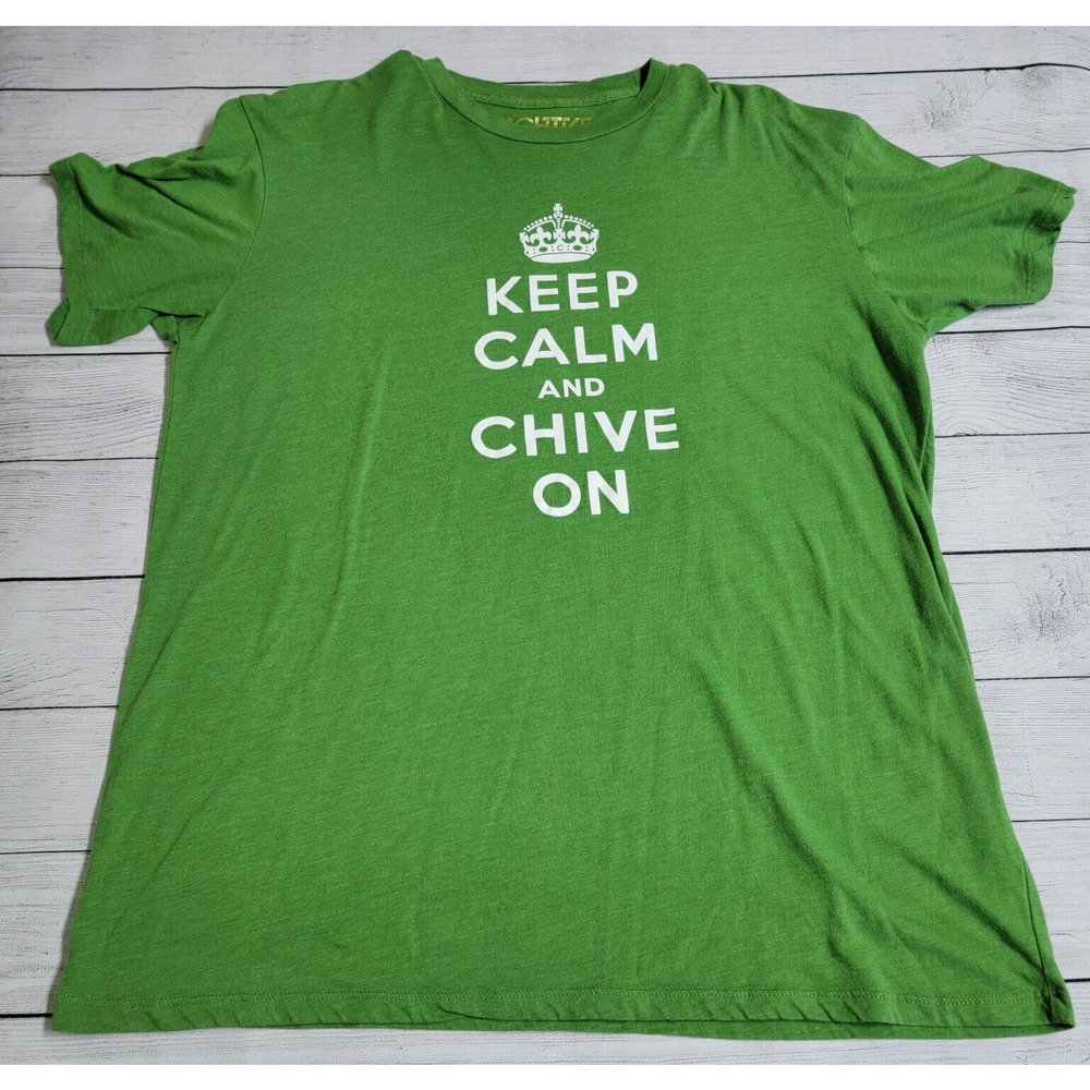 Chive Tees "Keep Calm And Chive On" Short Sleeve T-Shirt Green Men's Size XL
